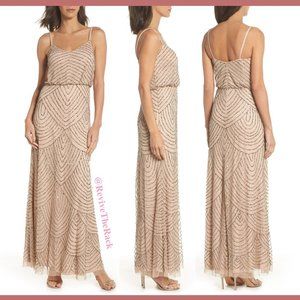 NWD Adrianna‎ Papell Embellished Blouson Gown Taupe/Pink [PETITE SZ 12P ]